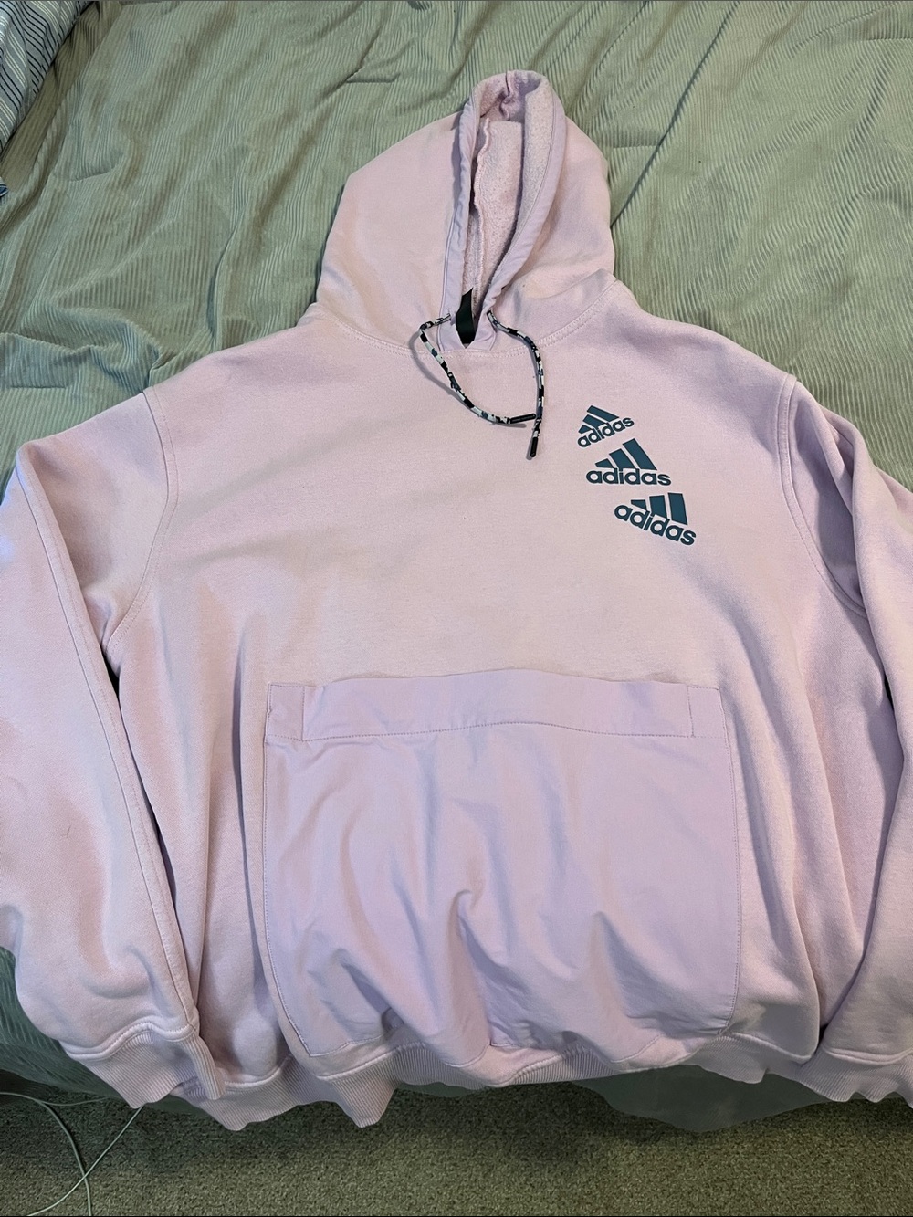 Adidas Men’s Light Pink Crewneck Hoodie with Grey Logos